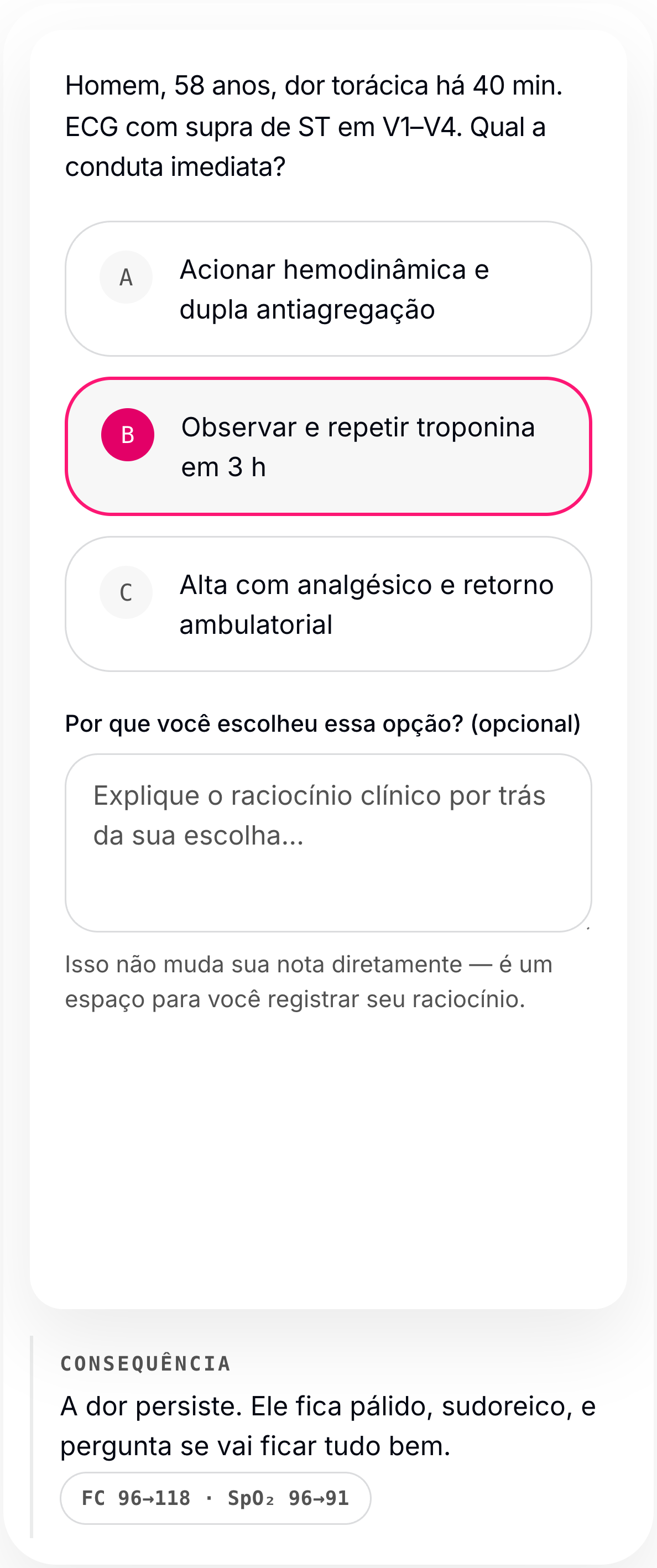 Recorte de um caso clínico simulado da Practilium